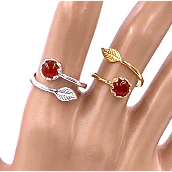 CARNELIAN Silver plated leaf ring adjustable hand crafted - Picture 1 of 3